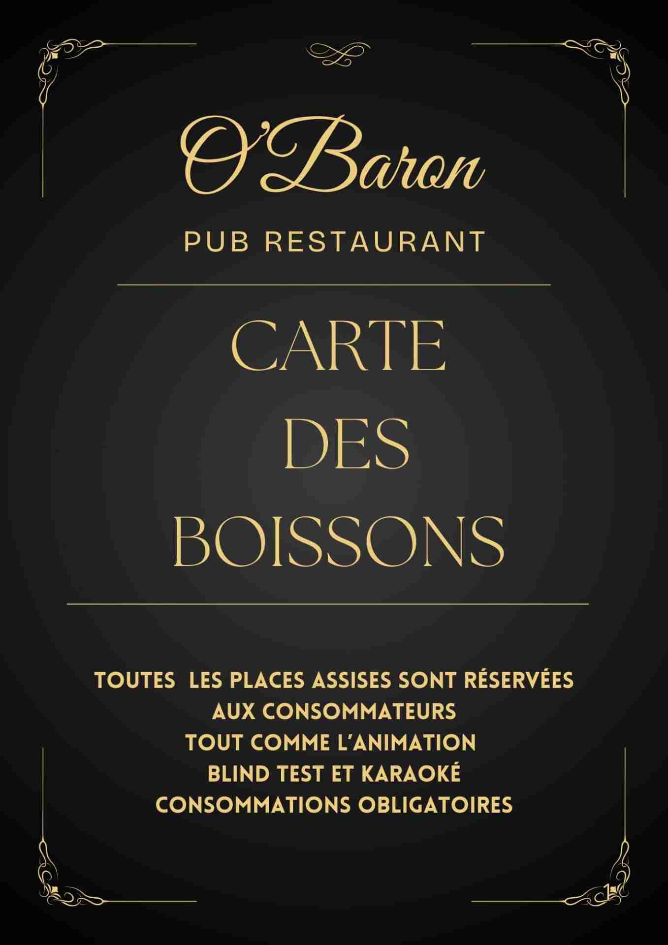 carte des boissons restaurant obaron la chapelle saint luc pres de troyes