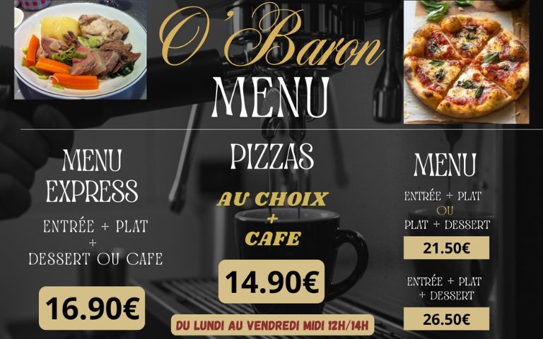 formules midi du restaurant O'Baron à la chapelle saint Luc près de Troyes