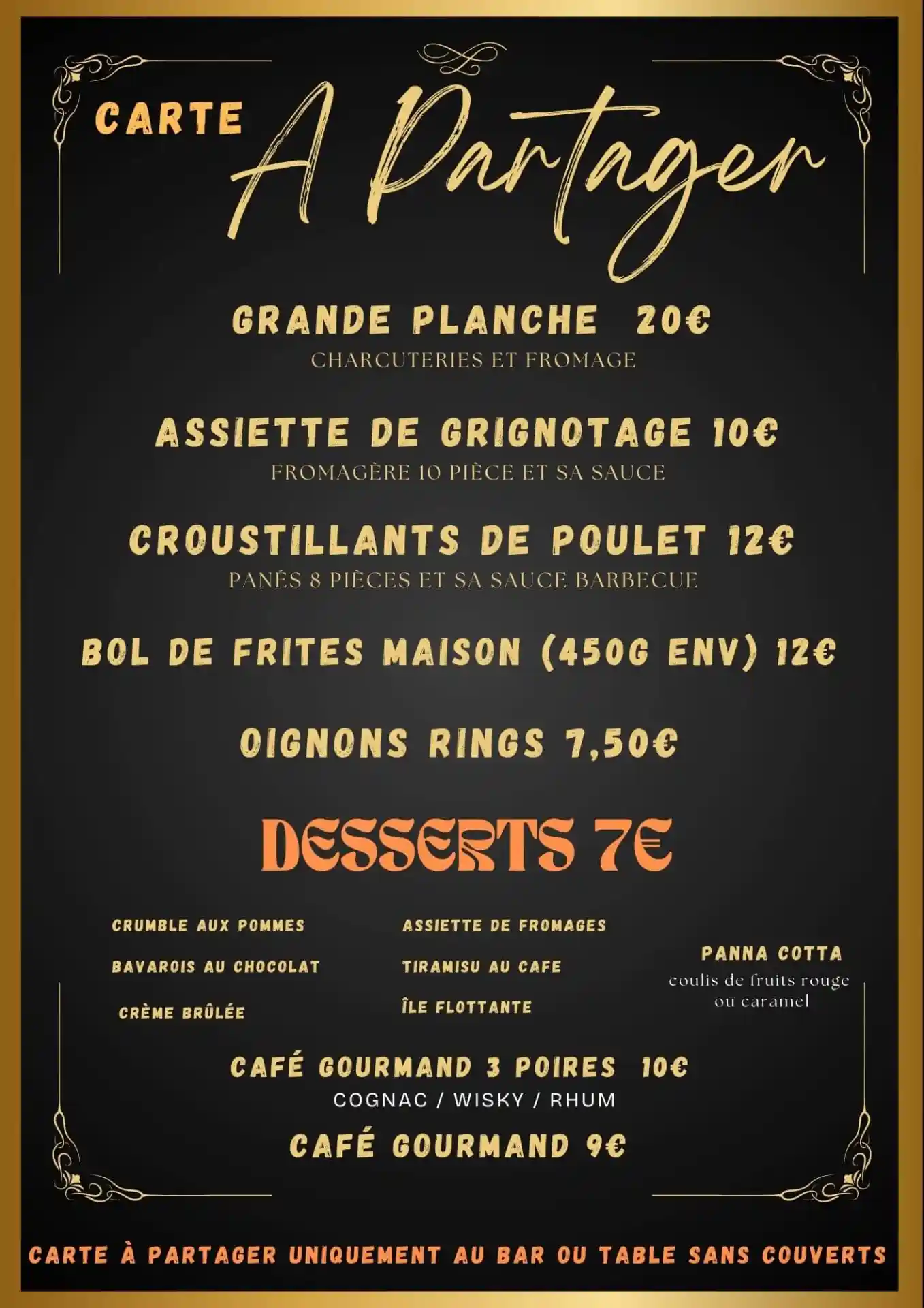 carte grignotage a partager restaurant obaron troyes